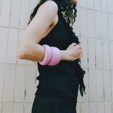 Leather Chunk Bracelet Pink